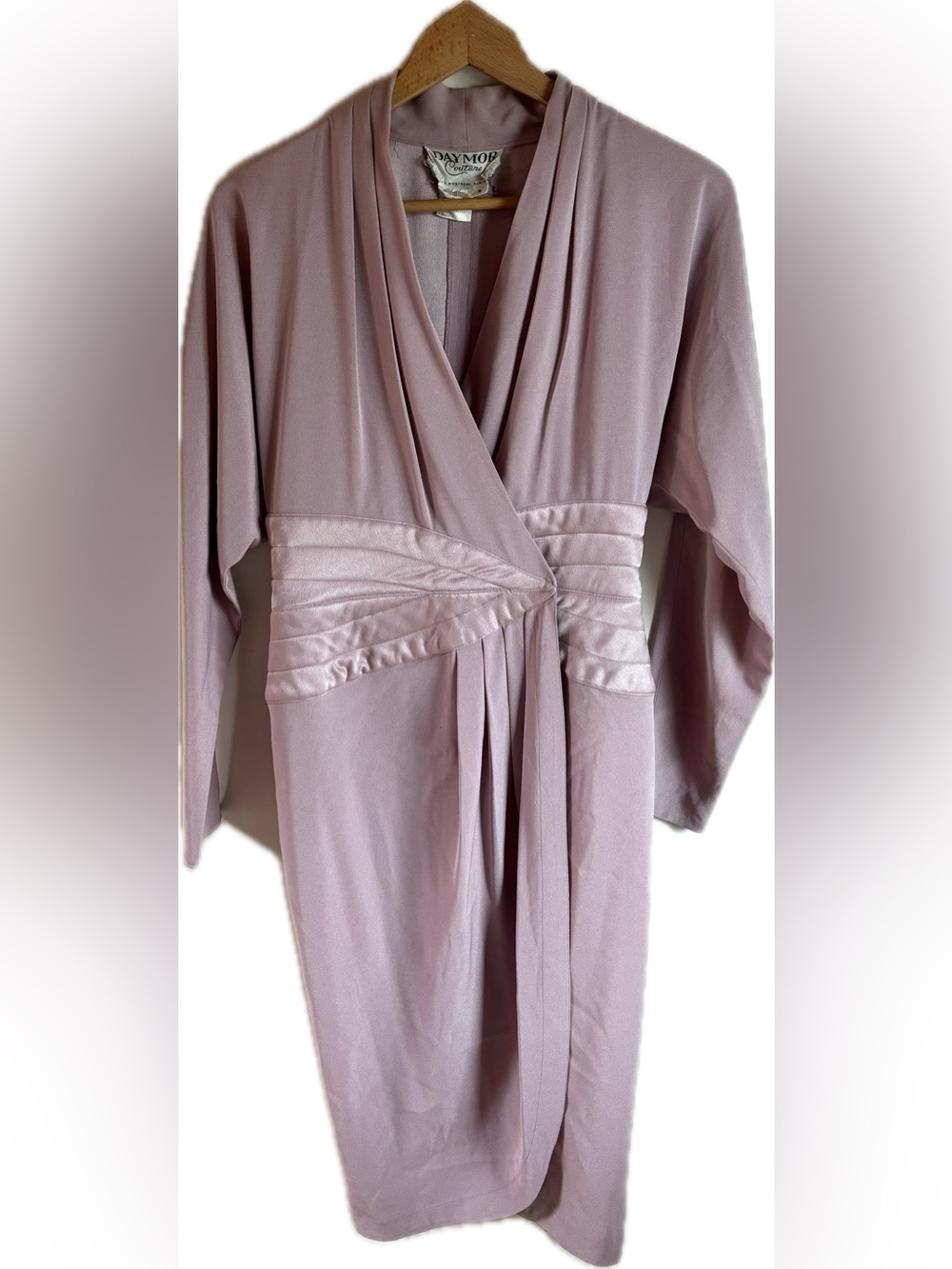 Vintage Daymor Couture Long Sleeve Pink Midi Wrap Dress